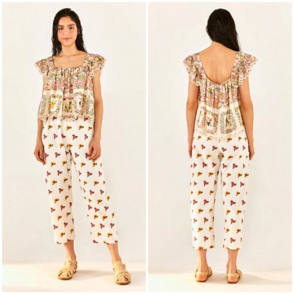 💕FARM RIO💕 Delicate Forest Scarves Blouse ~ Micro Floral Print Small NWT - Picture 8 of 16